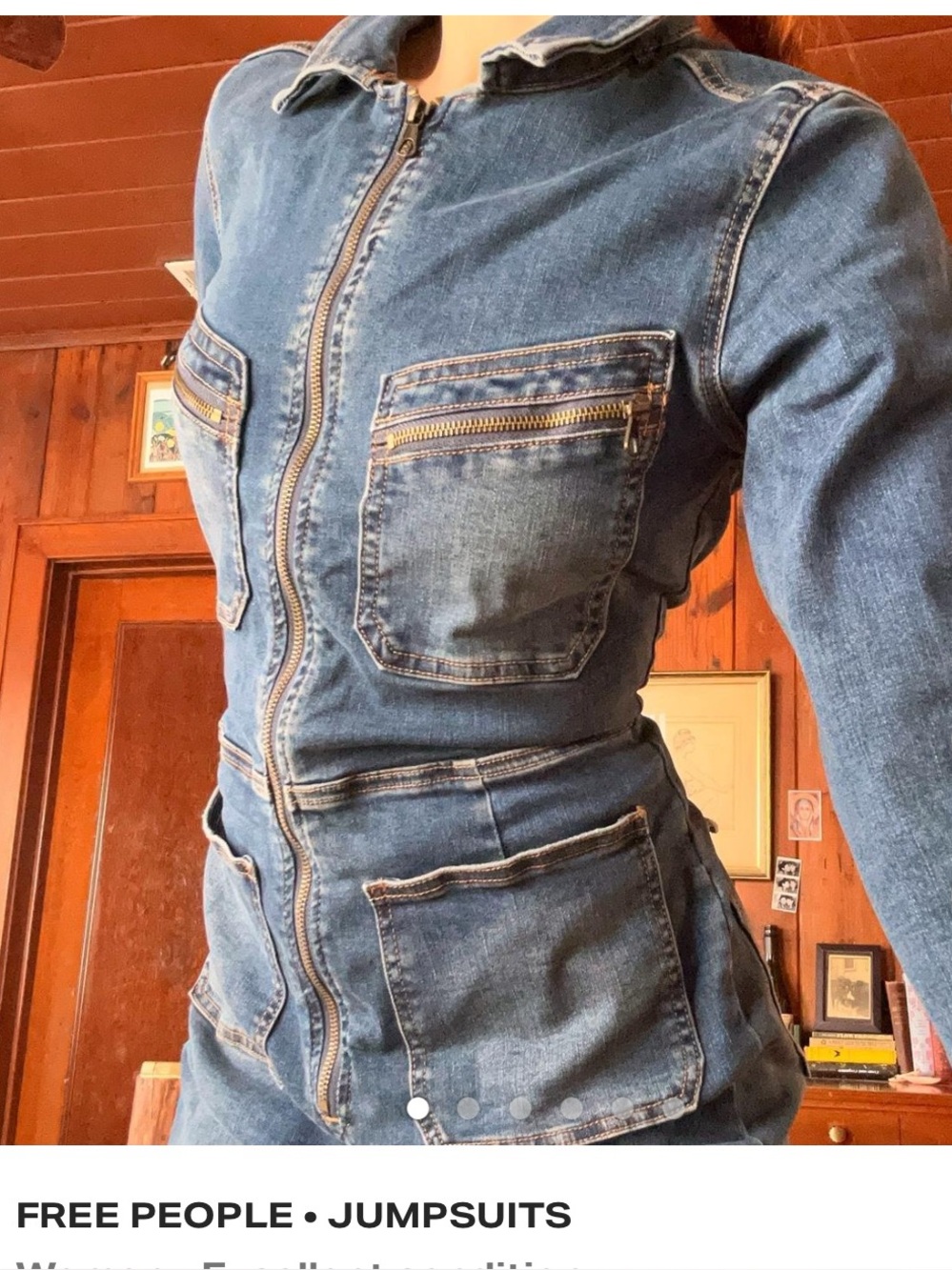 Free People Lennox Denim Jumpsuit L
